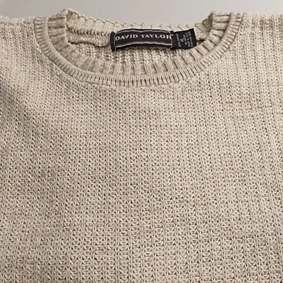 David Taylor XL Crew Neck Over Sized Sweater Beige Marled Thin Knit - Picture 7 of 7